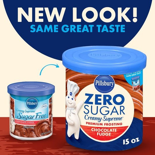 Pillsbury Zero Sugar Creamy Supreme Chocolate Fudge Flavored Premium Frosting, 15 Oz Tub