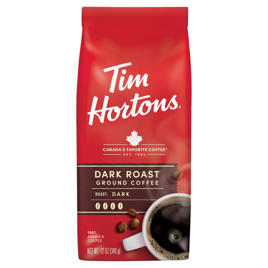 Tim Hortons Dark Roast Ground Coffee, 100% Arabica, 12 oz Bag