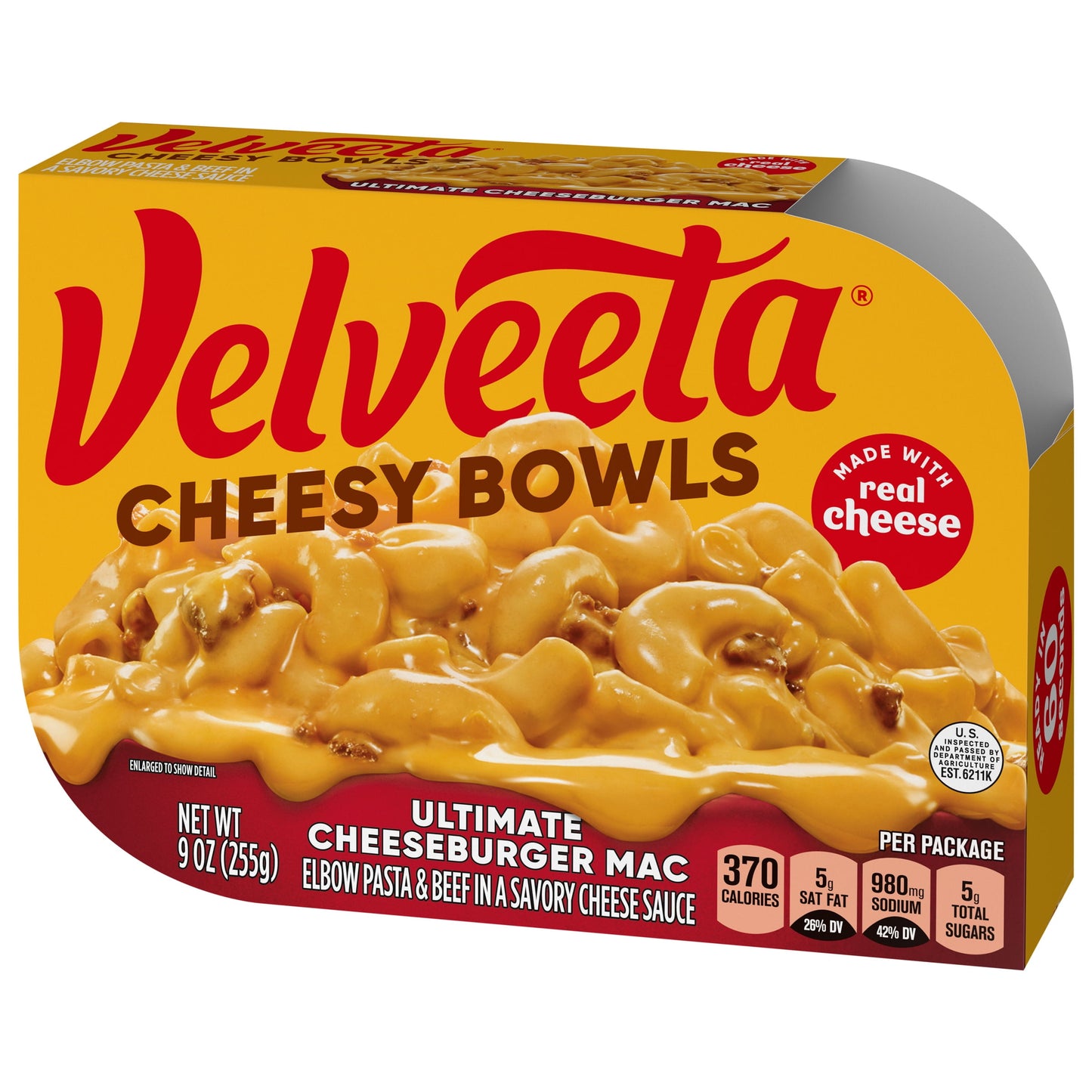 Velveeta Cheesy Bowls Ultimate Cheeseburger Mac Microwave Meal, 9 oz Tray