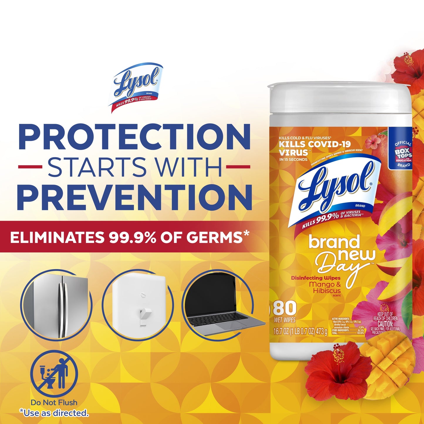 Lysol Disinfectant Wipes, Multi-Surface Antibacterial Cleaning Wipes, For Disinfecting and Cleaning, Brand New Day Mango & Hibiscus 80ct