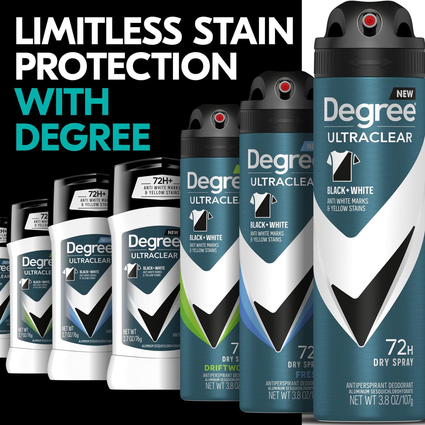 Degree Ultra Clear Long Lasting Men's Antiperspirant Deodorant Stick Twin Pack, Woody, 2.7 oz