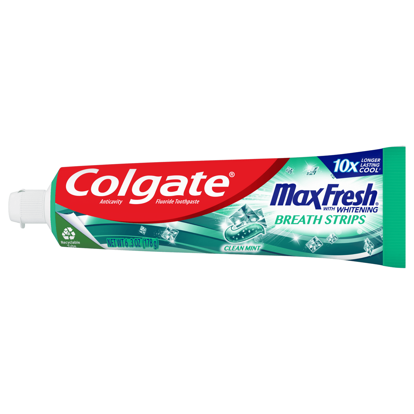 Colgate Max Fresh Toothpaste, Whitening Toothpaste with Mini Breath Strips, Clean Mint, 6.3 oz Tube