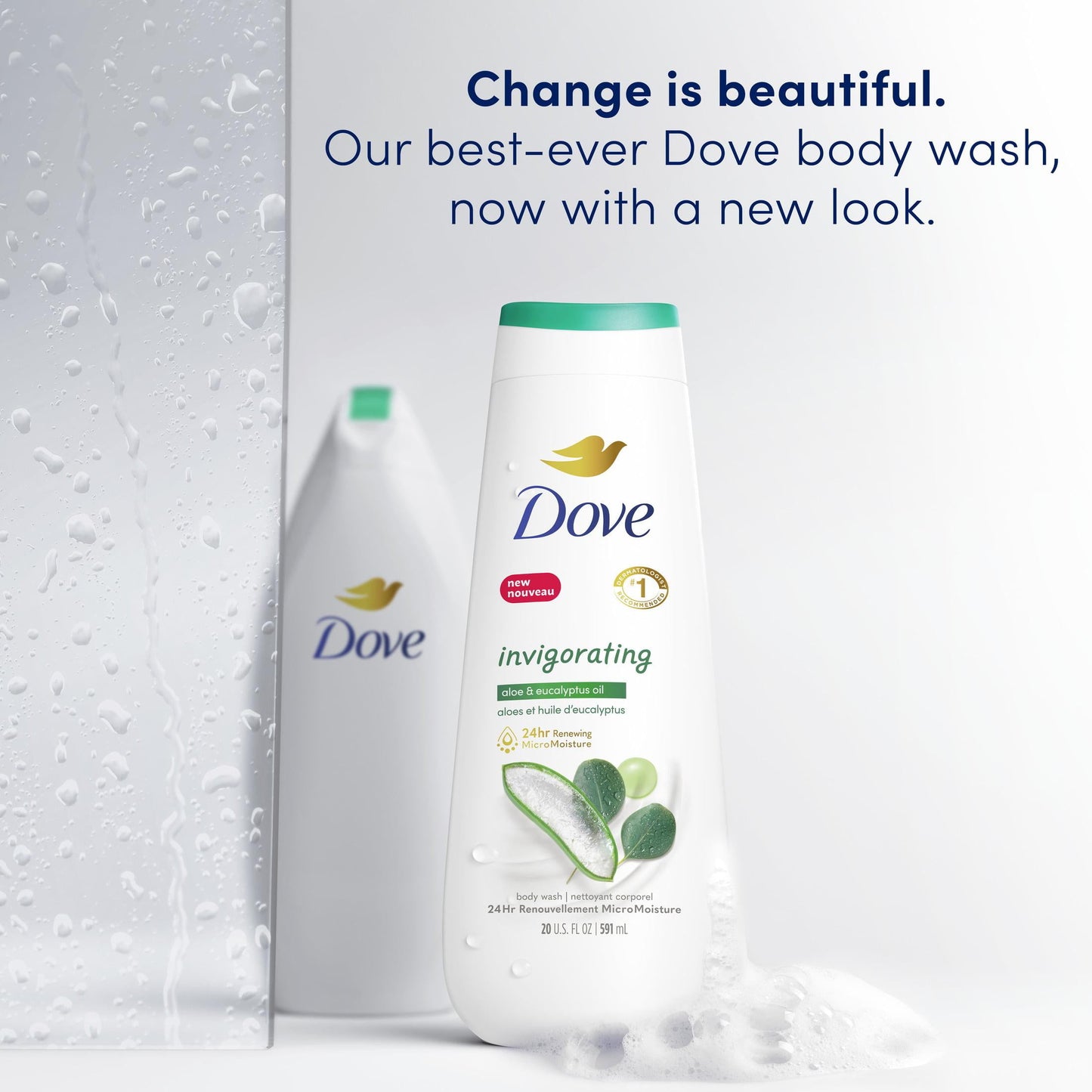 Dove Invigorating Long Lasting Gentle Body Wash, Aloe and Eucalyptus Oil, 20 fl oz