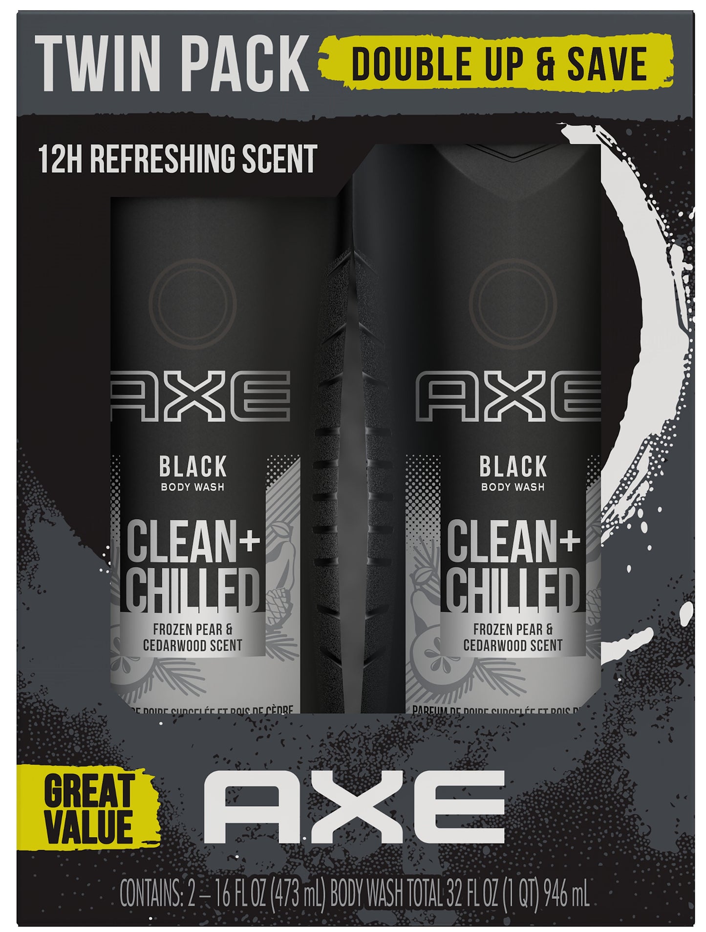 Axe Black Refreshing Long Lasting Body Wash Twin Pack, Frozen Pear and Cedarwood, 16 fl oz