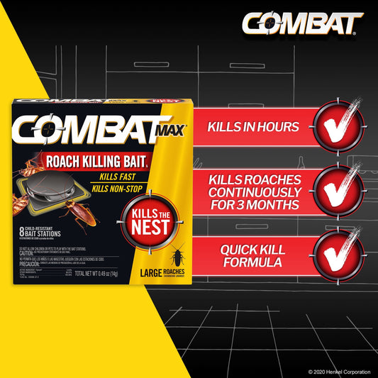 Combat Max Large Roach Killing Bait Stations, Child-resistant, 8 Count