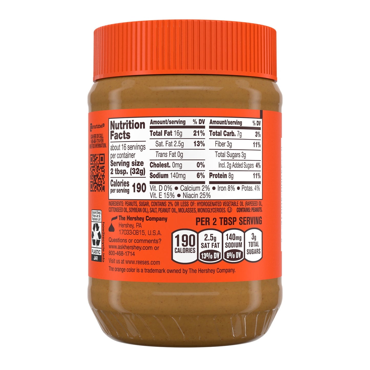 Reese's Creamy Peanut Butter Spread, Jar 18 oz