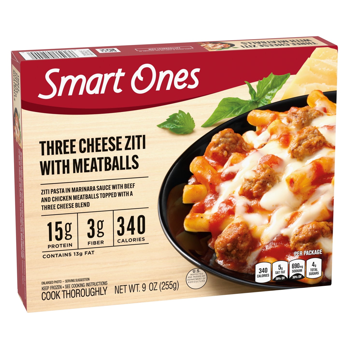 Smart Ones Three Cheese Ziti with Meatballs Frozen Meal, 9 Oz Box