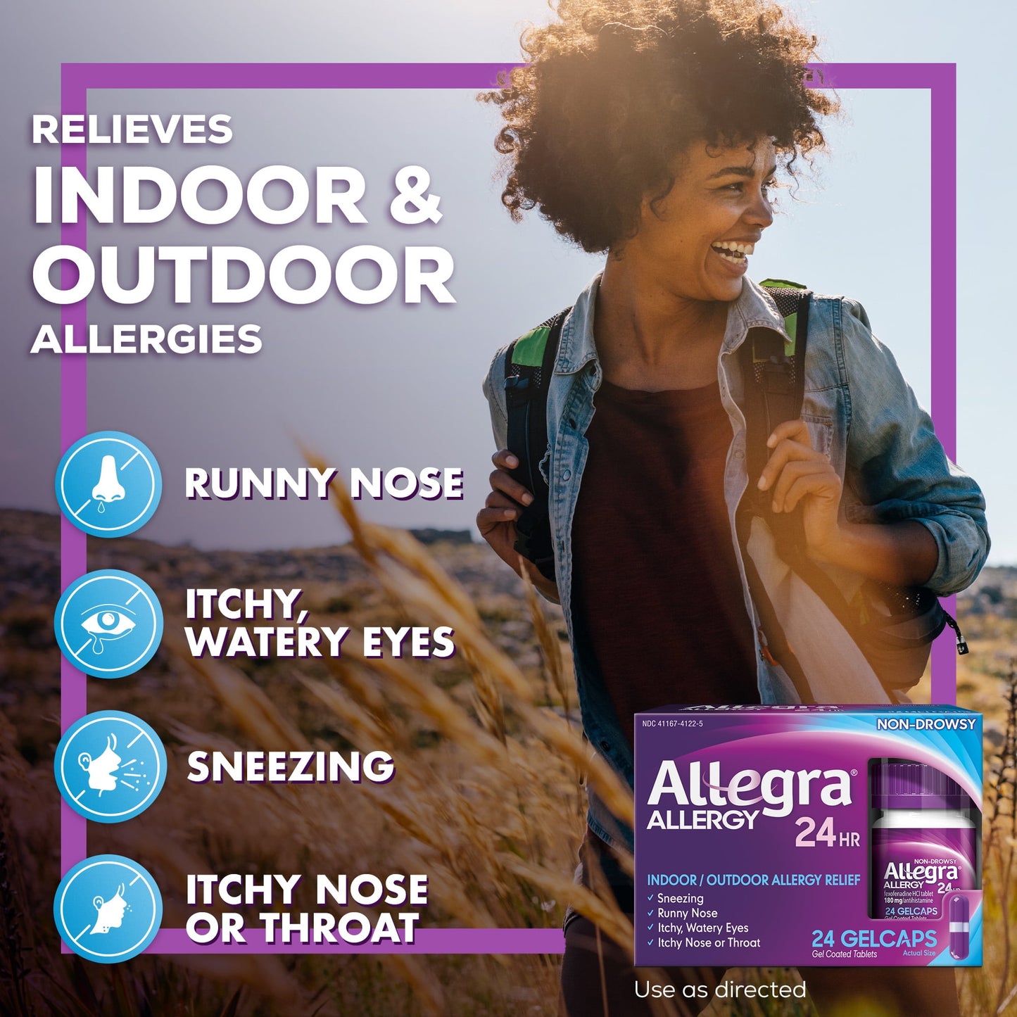 Allegra Adult 24 Hour Non-Drowsy Antihistamine Allergy Relief Medicine 180mg Gelcaps 24ct