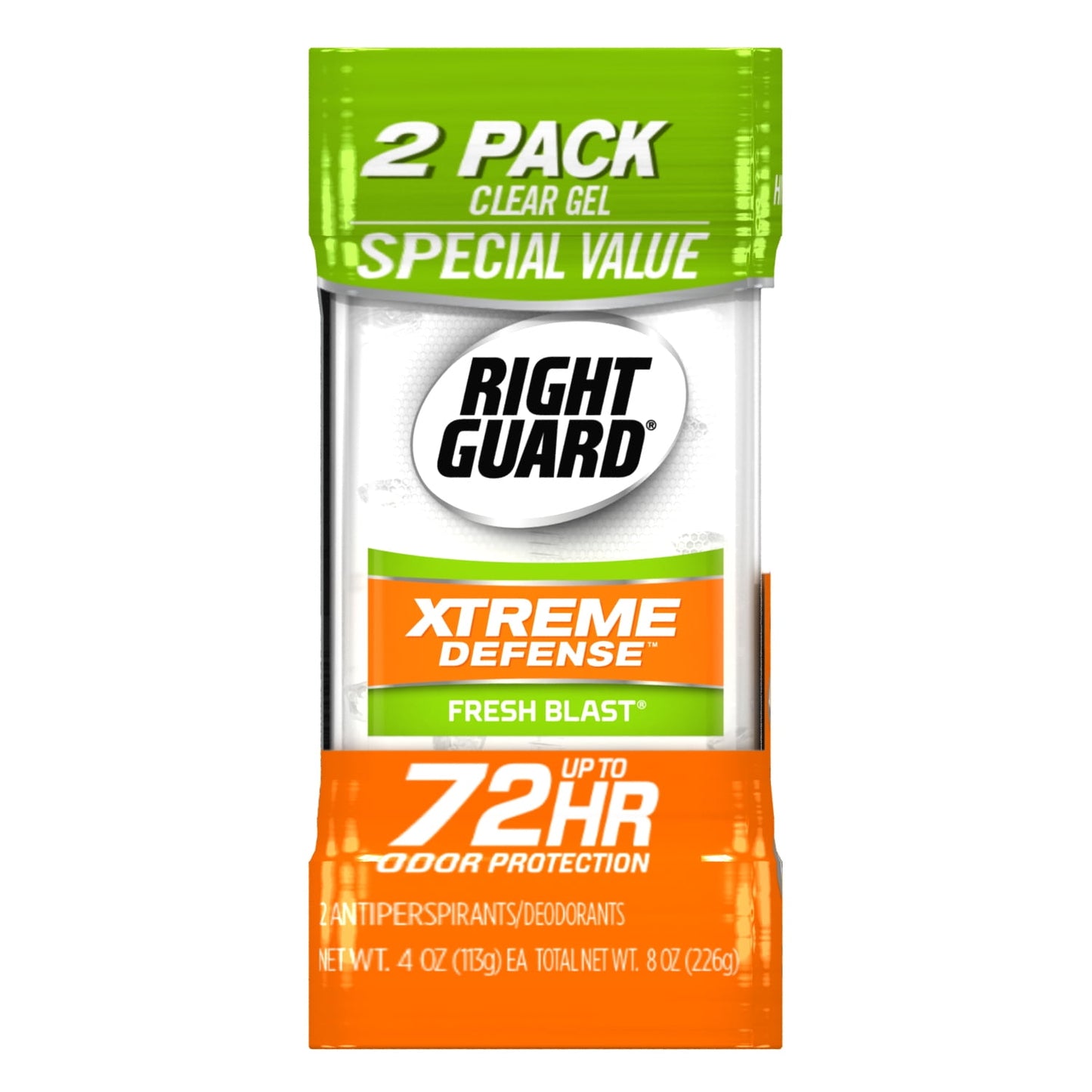 Right Guard Xtreme Defense Antiperspirant Deodorant Gel, Fresh Blast, 4 oz (Pack of 2)