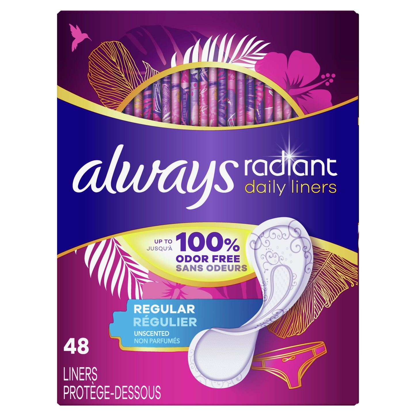 Always Radiant Daily Liners Light Absorbency, Regular Length, 48Count