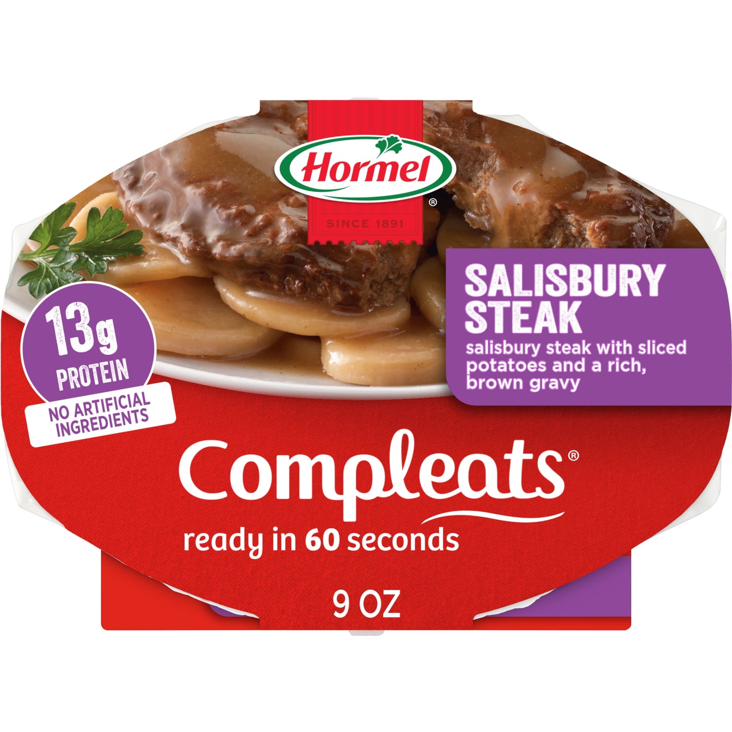 HORMEL COMPLEATS Salisbury Steak with Sliced Potatoes, Shelf Stable, 9 oz Plastic Tray