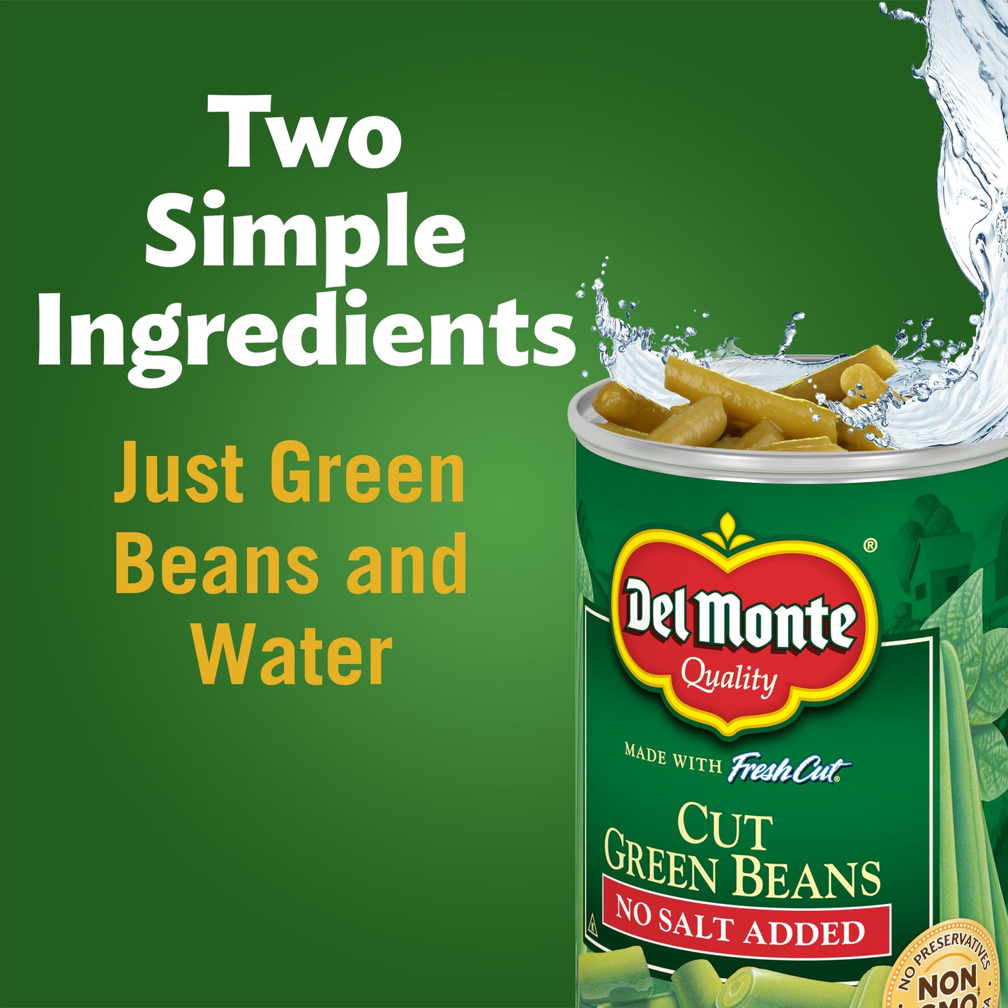 Del Monte Green Beans, No Salt Added, 14.5 oz Can