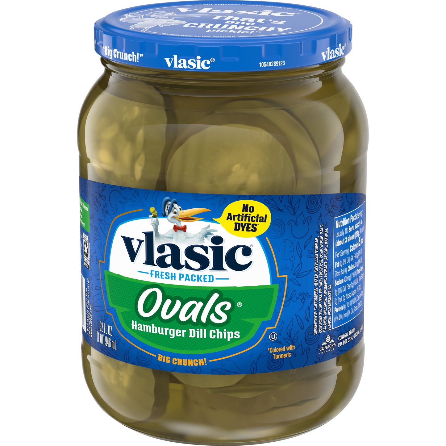 Vlasic Ovals Hamburger Pickle Chips, Dill Pickles, 32 Oz Jar