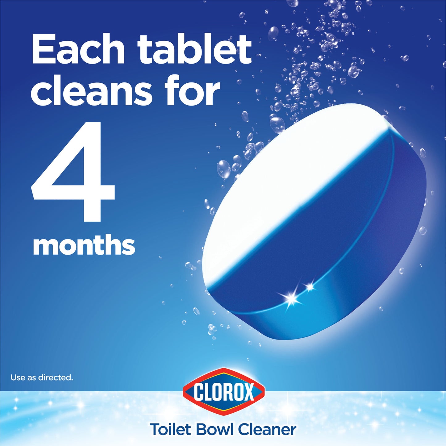 Clorox Bleach and Blue Toilet Bowl Cleaner Tablets, Rain Clean, 4 Count