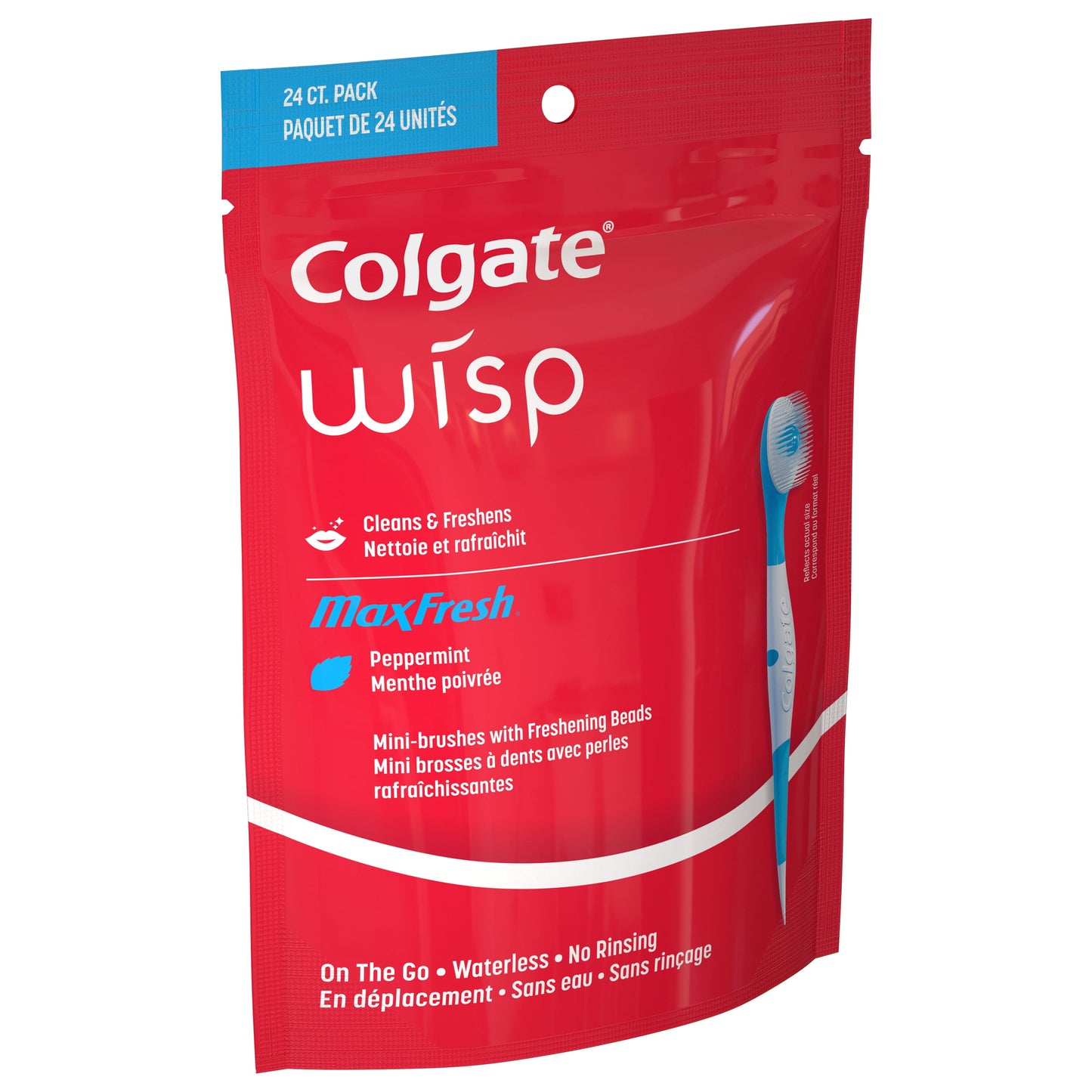 Colgate Max Fresh Wisp Disposable Mini Toothbrush, Peppermint, 24 Count