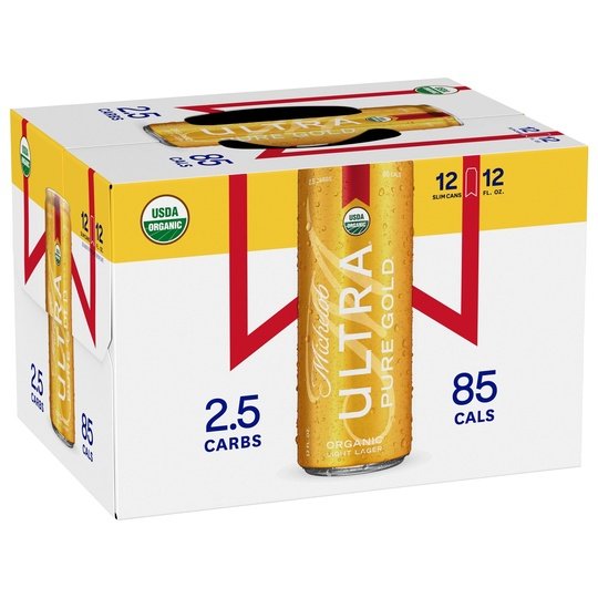 Michelob ULTRA Pure Gold Organic Light Lager, 12 Pack Beer, 12 fl oz Cans, 3.8% ABV, Domestic