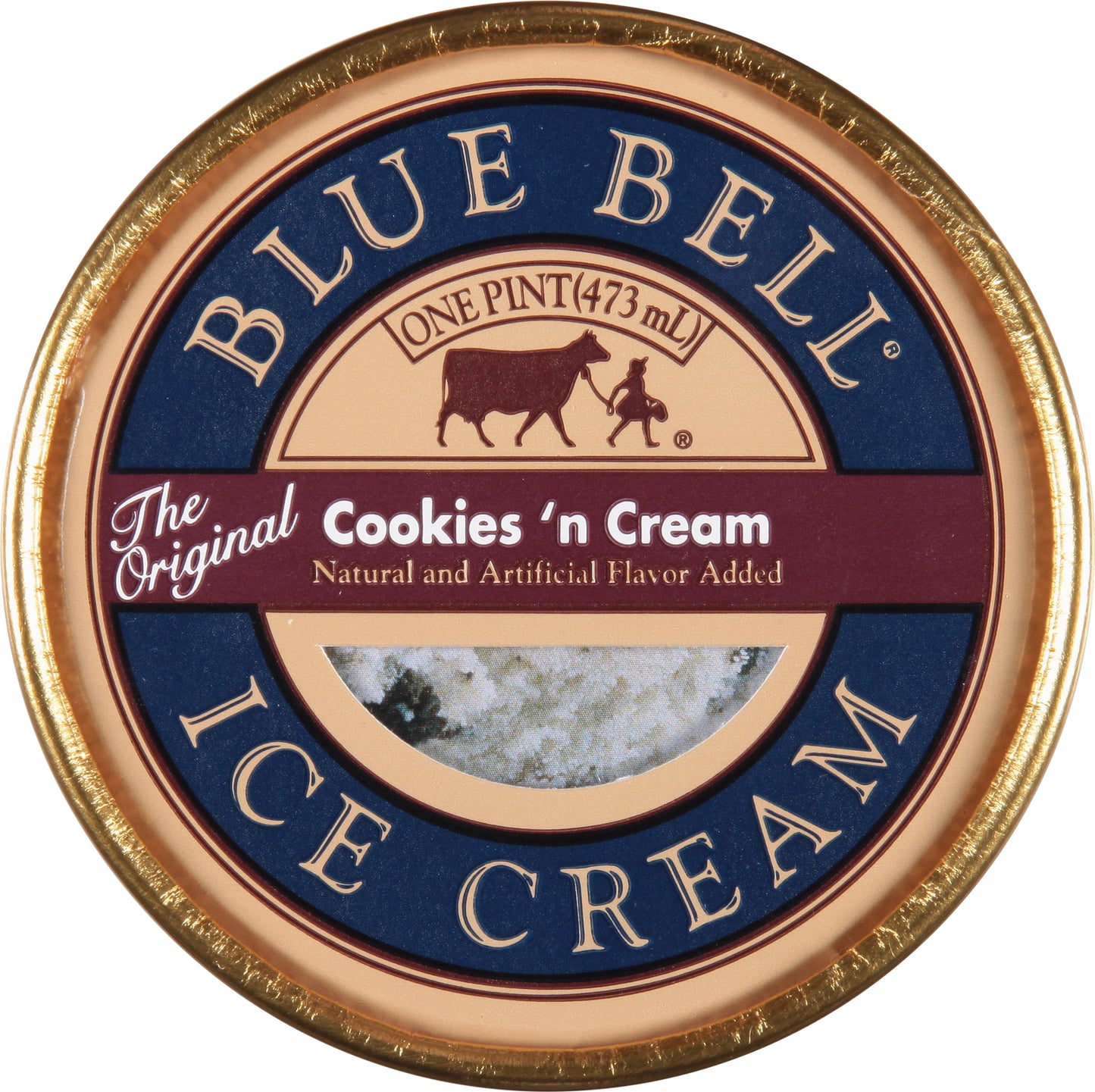 Blue Bell Gold Rim Cookies 'n Cream Ice Cream Pint, 16 fl oz