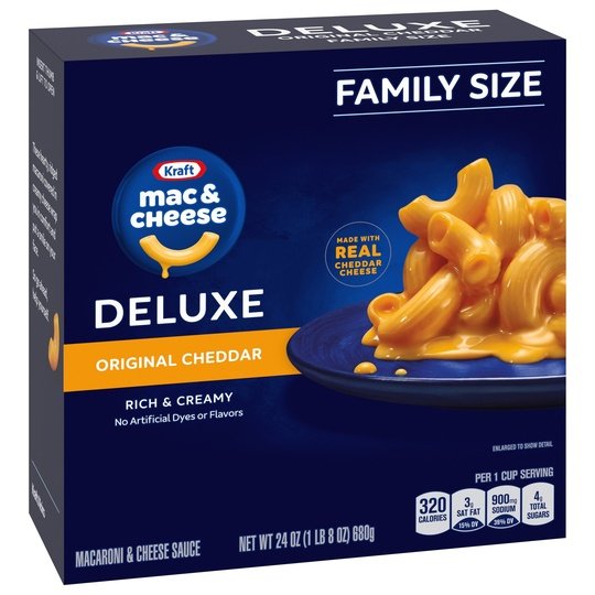 Kraft Deluxe Original Cheddar Mac N Cheese Macaroni and Cheese Dinner Family Size, 24 oz Box