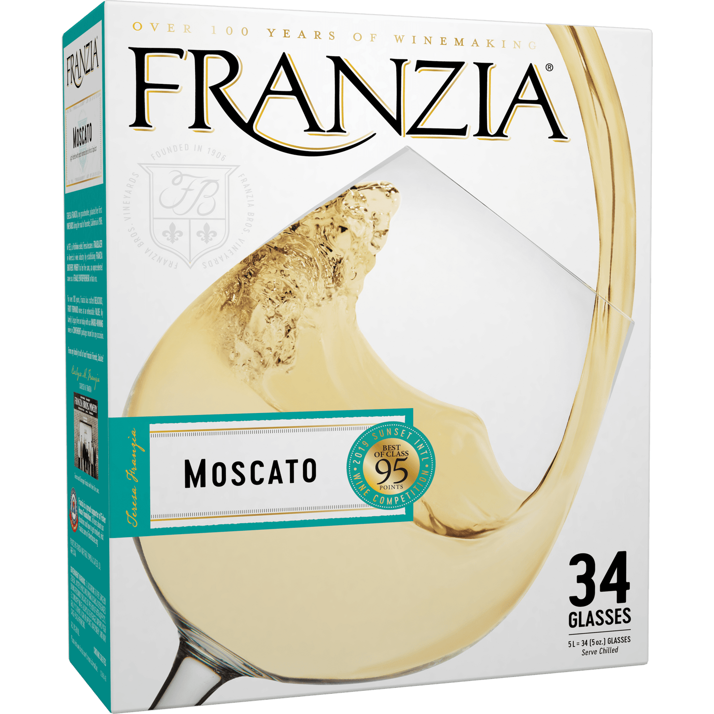 Franzia Vintner Select Moscato White Wine, 5 L Bag In Box, ABV 10.00%