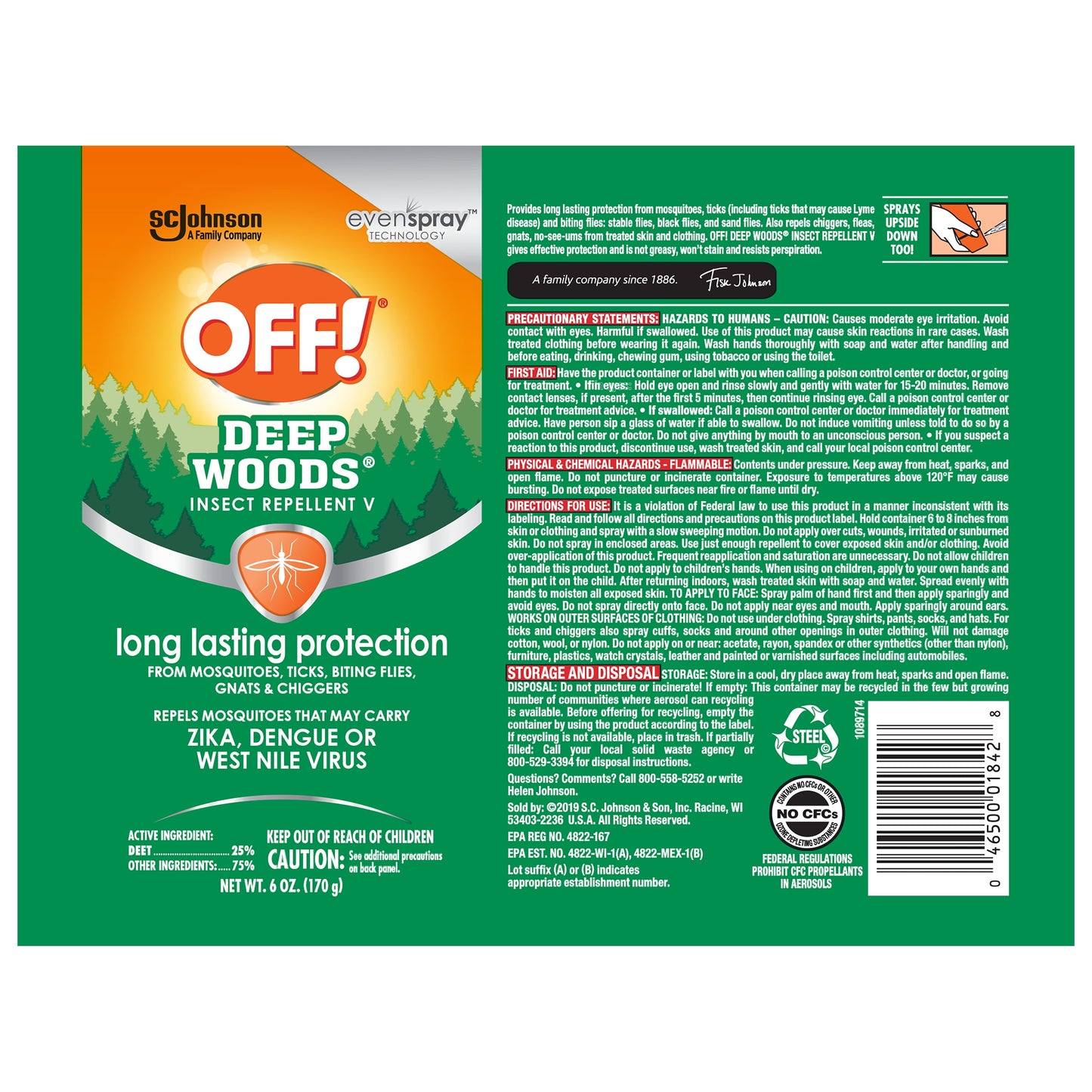 OFF! Deep Woods Mosquito Repellent V, Up to 8 Hours of Outdoor Insect Protection, 6 oz