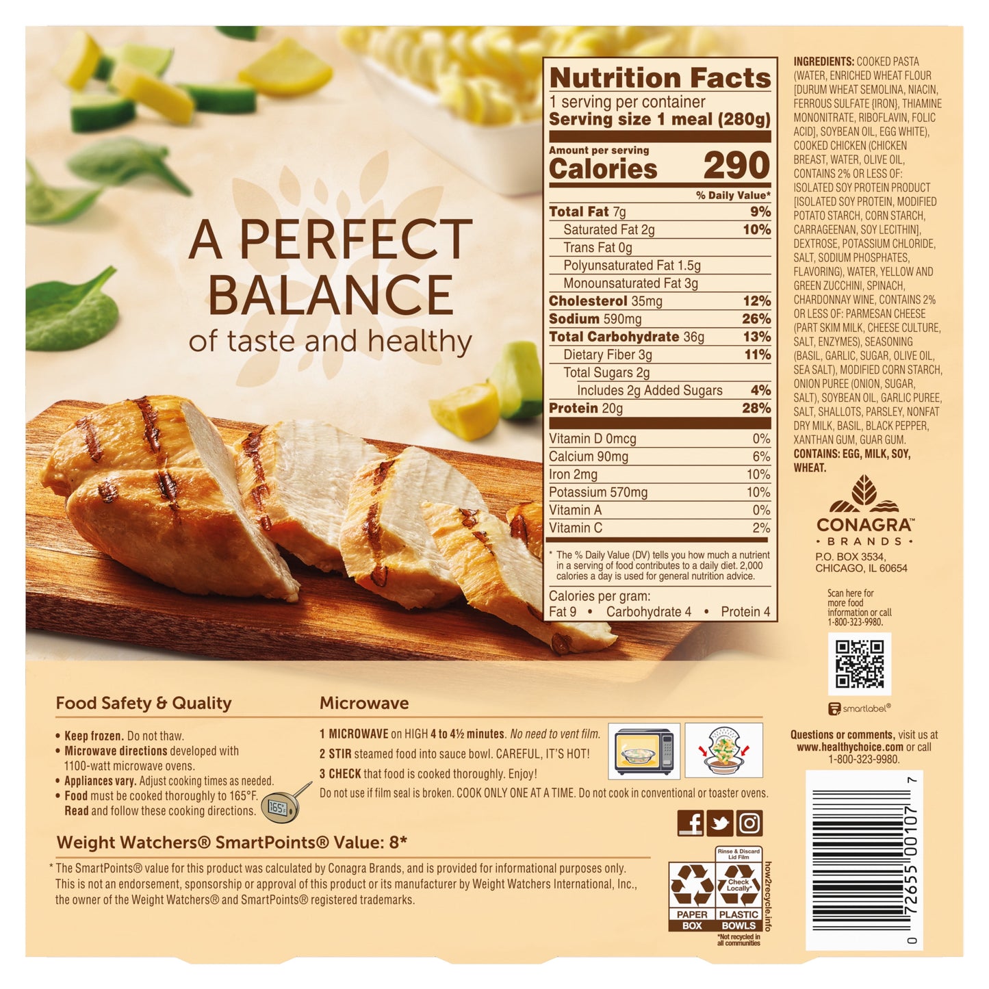 Healthy Choice Café Steamers Grilled Chicken Pesto with Vegetables Frozen Meal, 9.9 oz (Frozen)