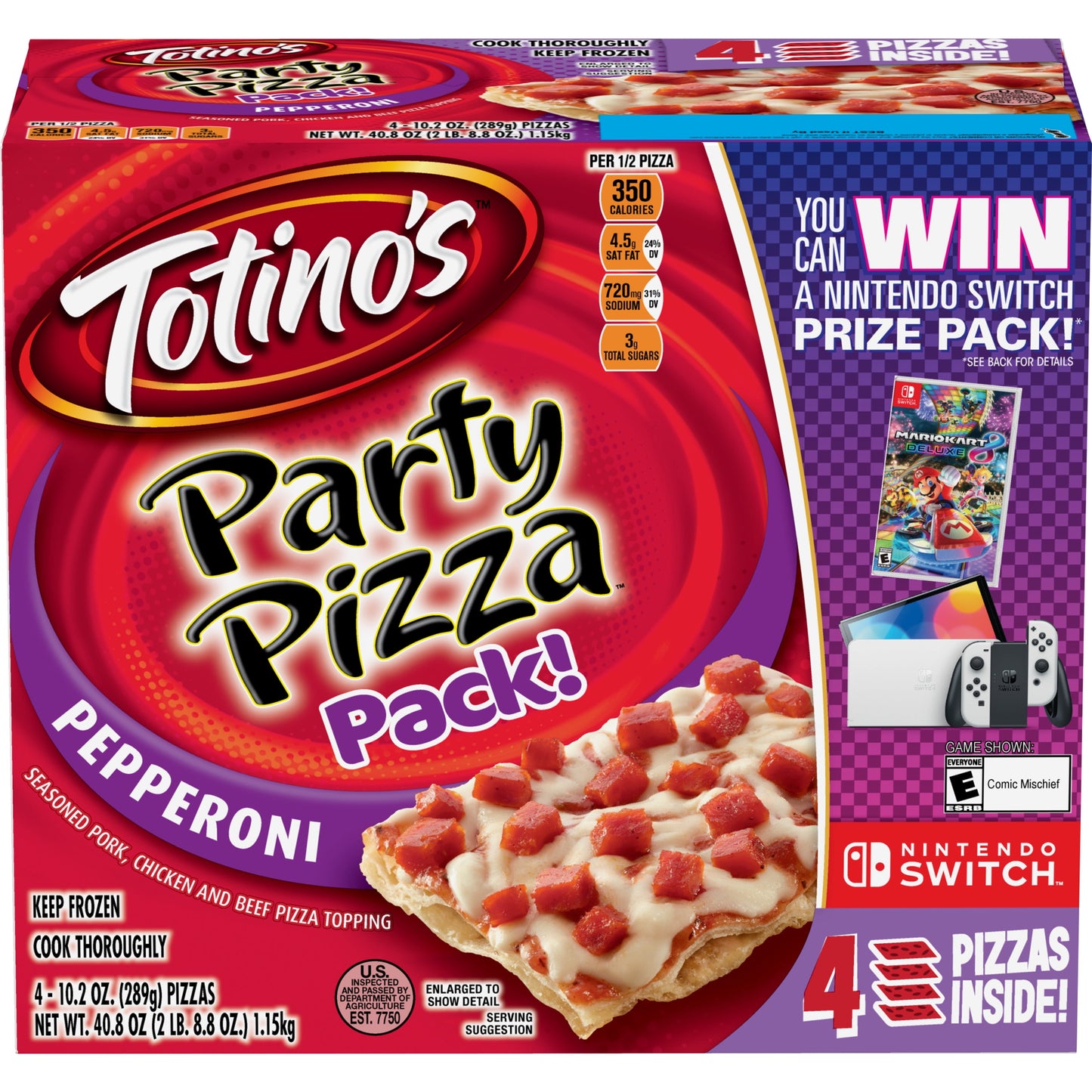 Totino's Party Pizza Pack, Pepperoni Flavored, Frozen Pizza, 4 Ct