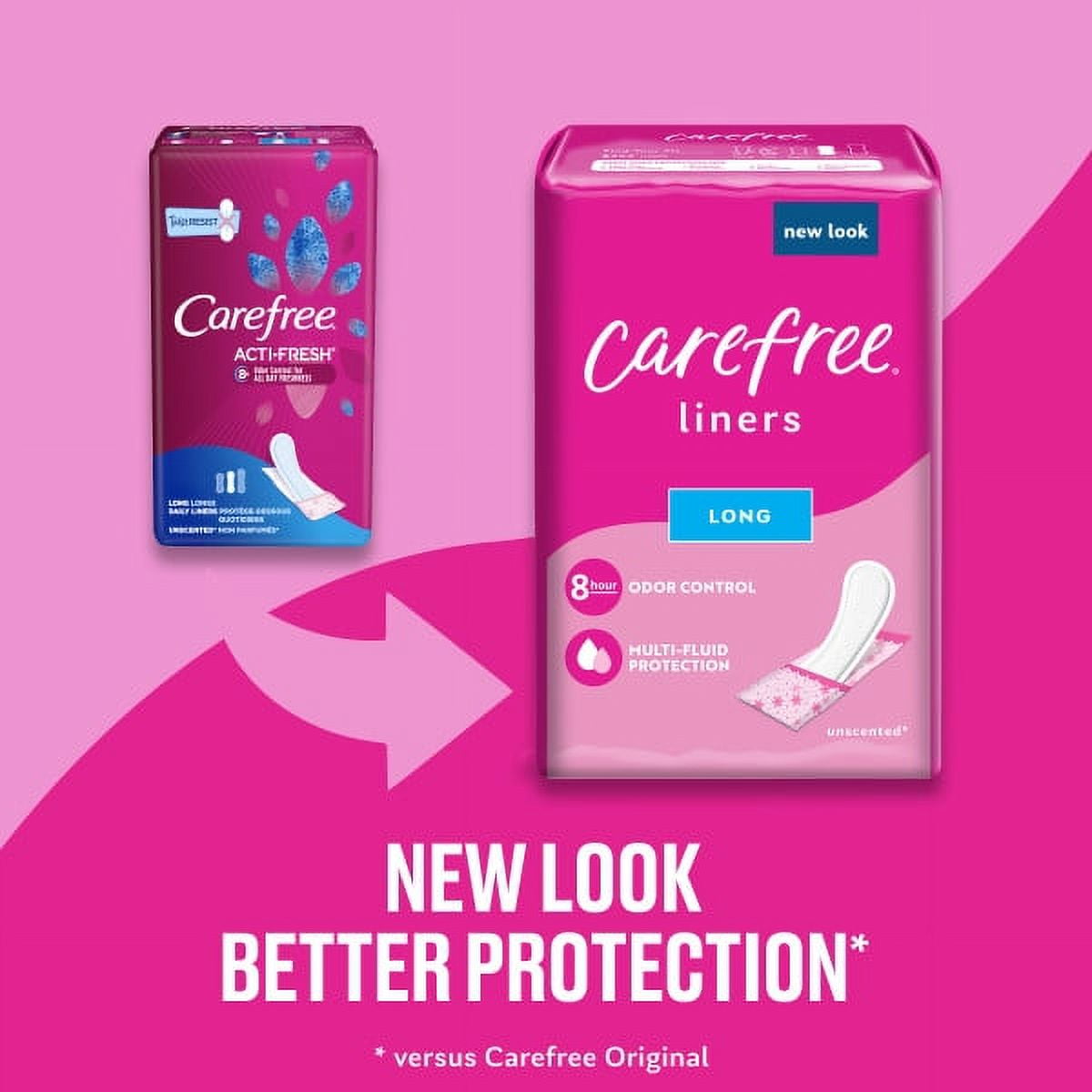 CAREFREE® Panty Liners, Long, Unscented, 8 Hour Odor Control, 42ct