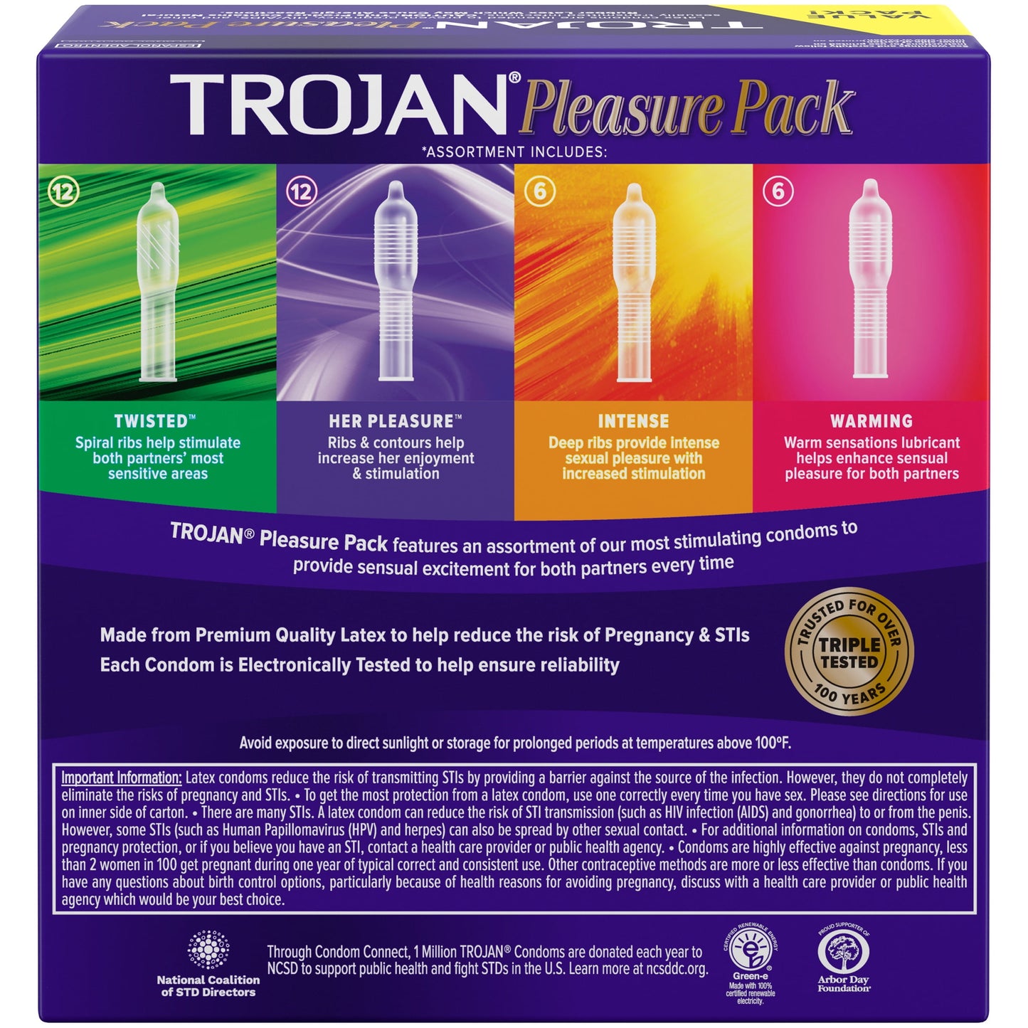 TROJAN Pleasure Pack Assorted Condoms, Lubricated Condoms Value Pack, 36 Count