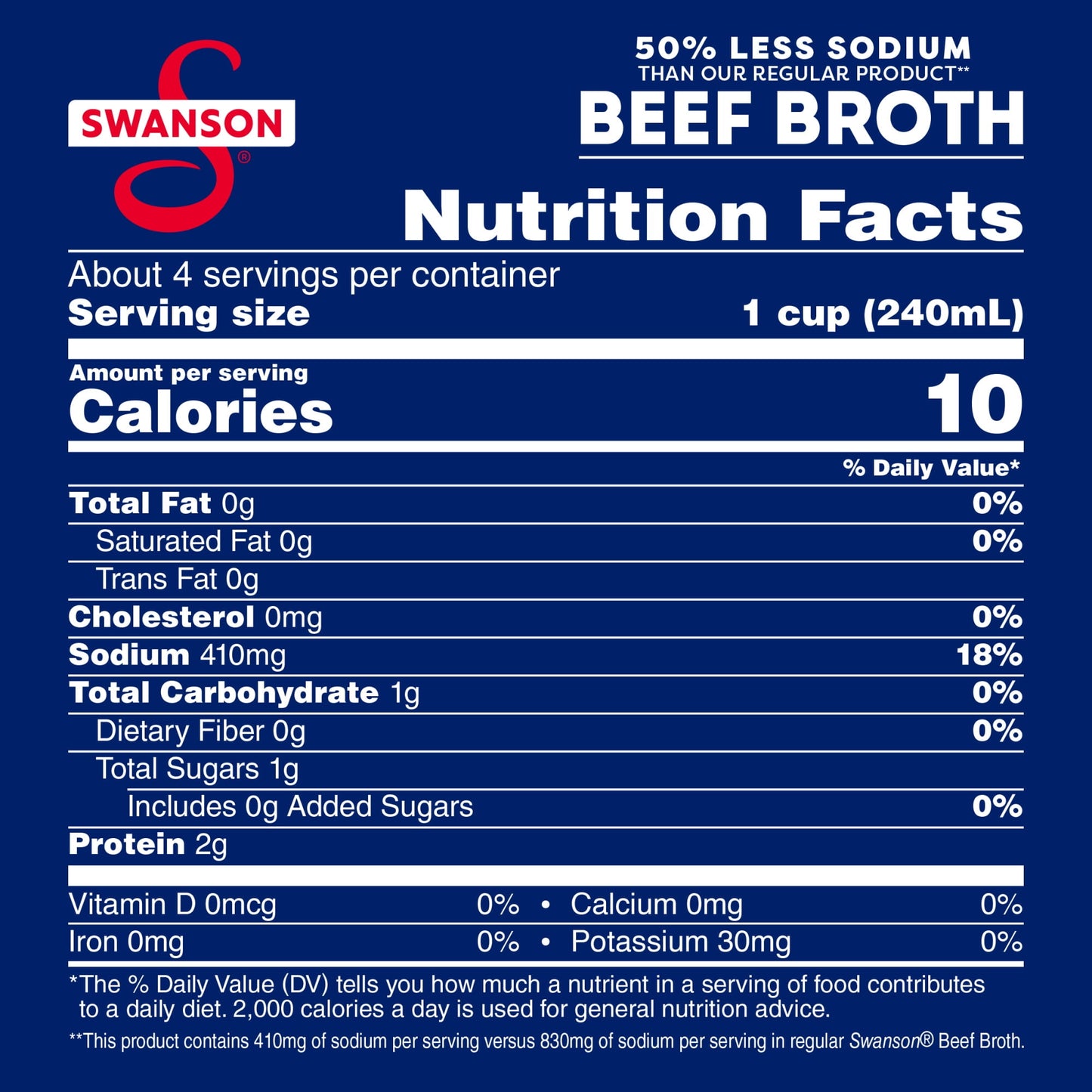 Swanson 100% Natural, 50% Less Sodium Beef Broth, 32 oz Carton