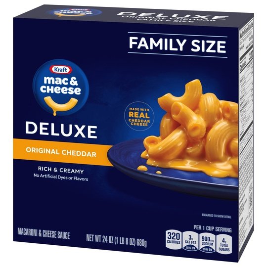 Kraft Deluxe Original Cheddar Mac N Cheese Macaroni and Cheese Dinner Family Size, 24 oz Box