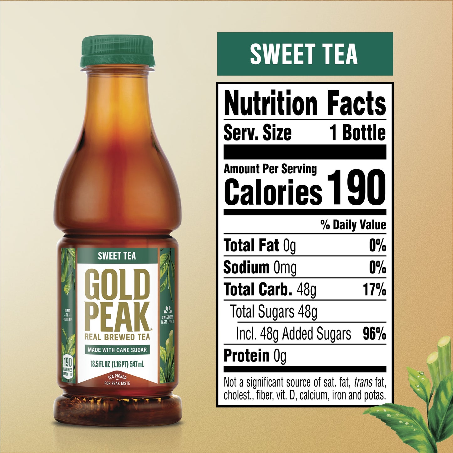 Gold Peak Real Brewed Tea Cane Sugar Sweet, Bottled Black Iced Tea Drink, 18.5 fl oz