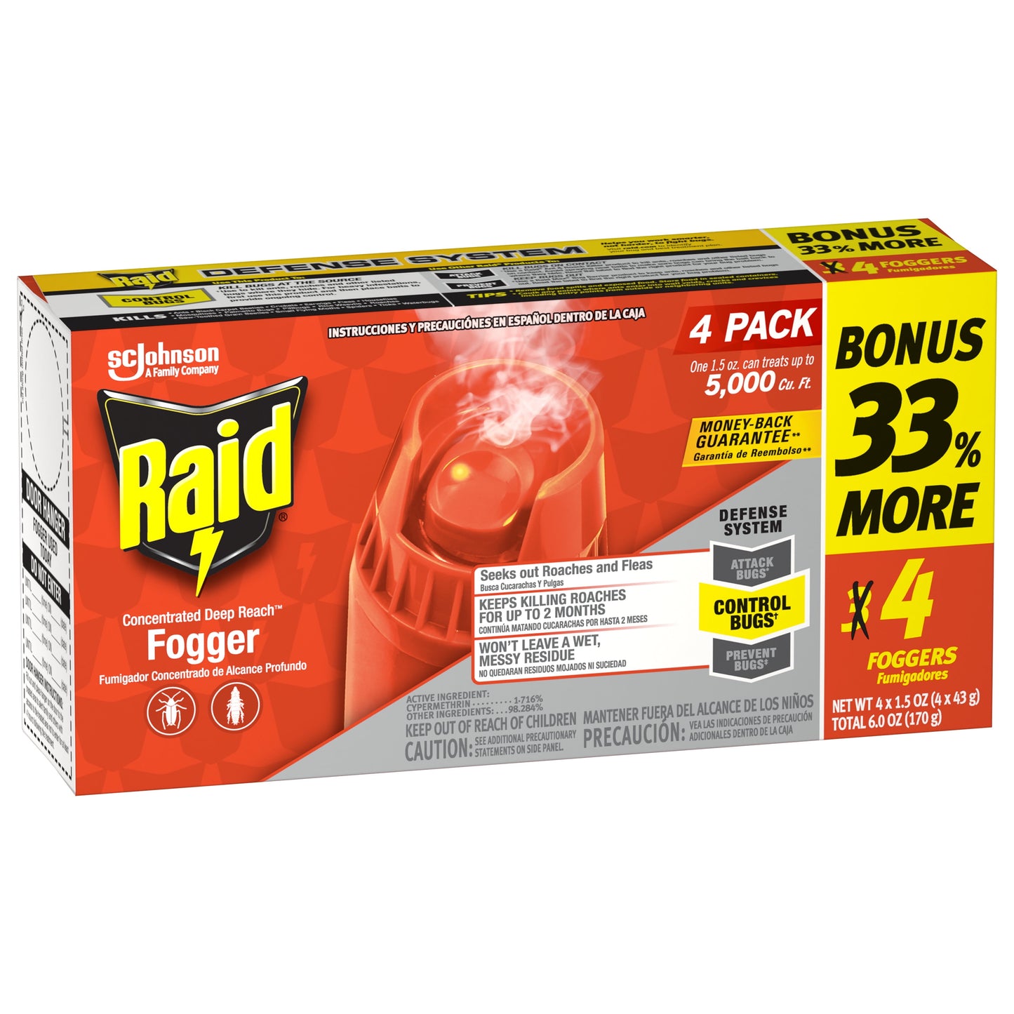 Raid® Concentrated Deep Reach Fogger for Fleas & Roaches, 1.5 fl oz, 4 Cans