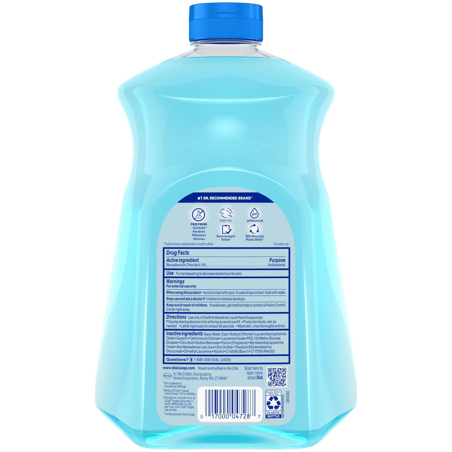 Dial Antibacterial Liquid Hand Soap Refill, Spring Water, 52 fl oz