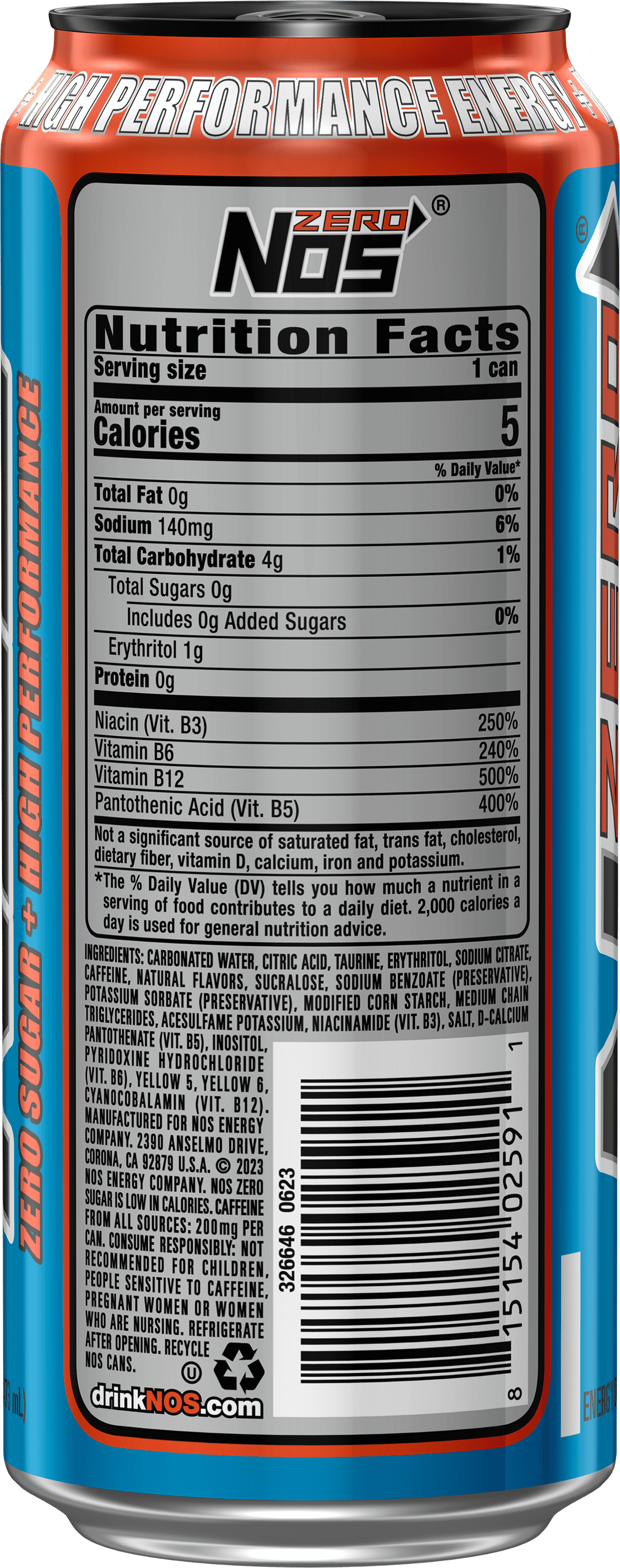 NOS High Permance Energy Drink, Zero Sugar, 16 fl oz