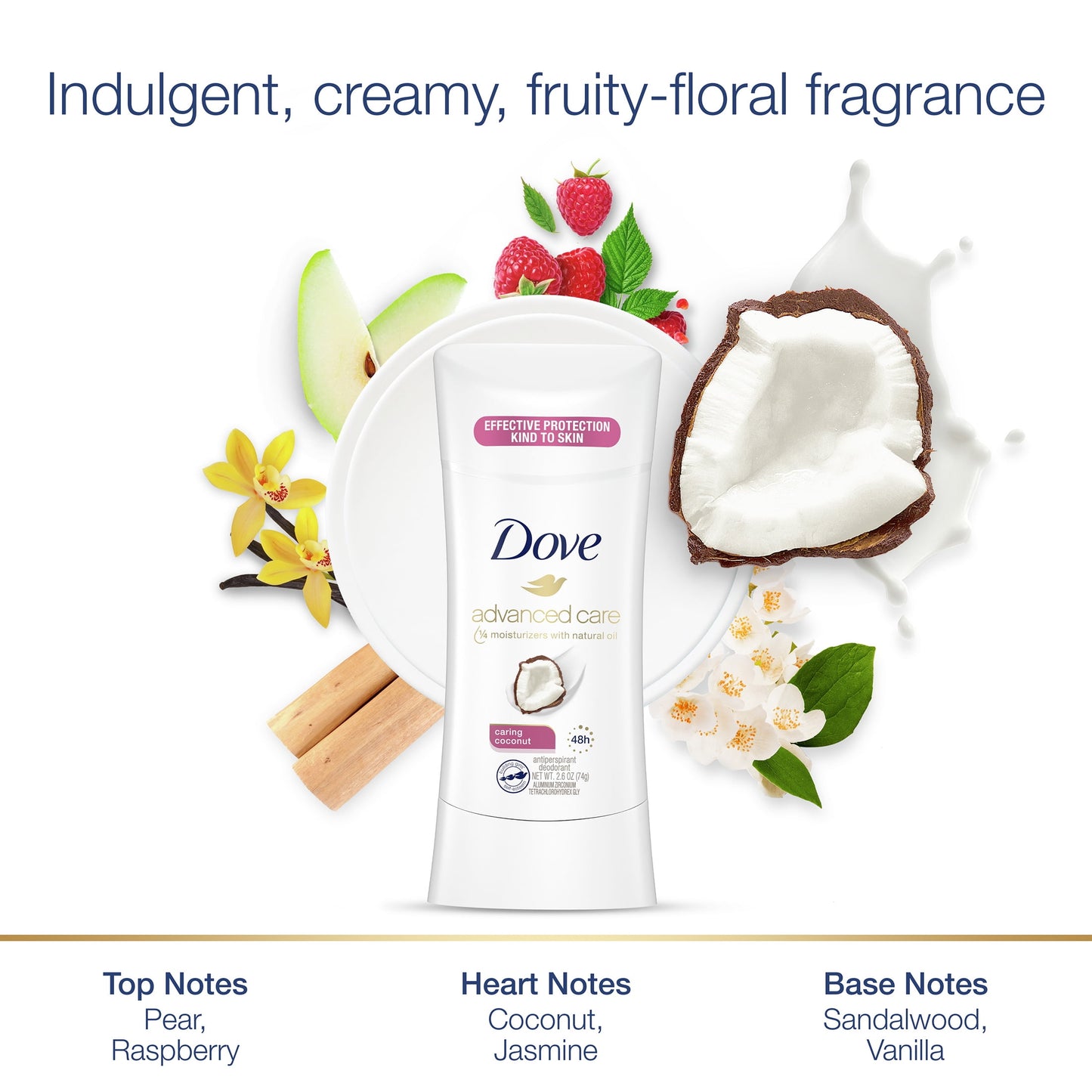 Dove Advanced Care Long Lasting Women's Antiperspirant Deodorant Stick, Caring Coconut, 2.6 oz