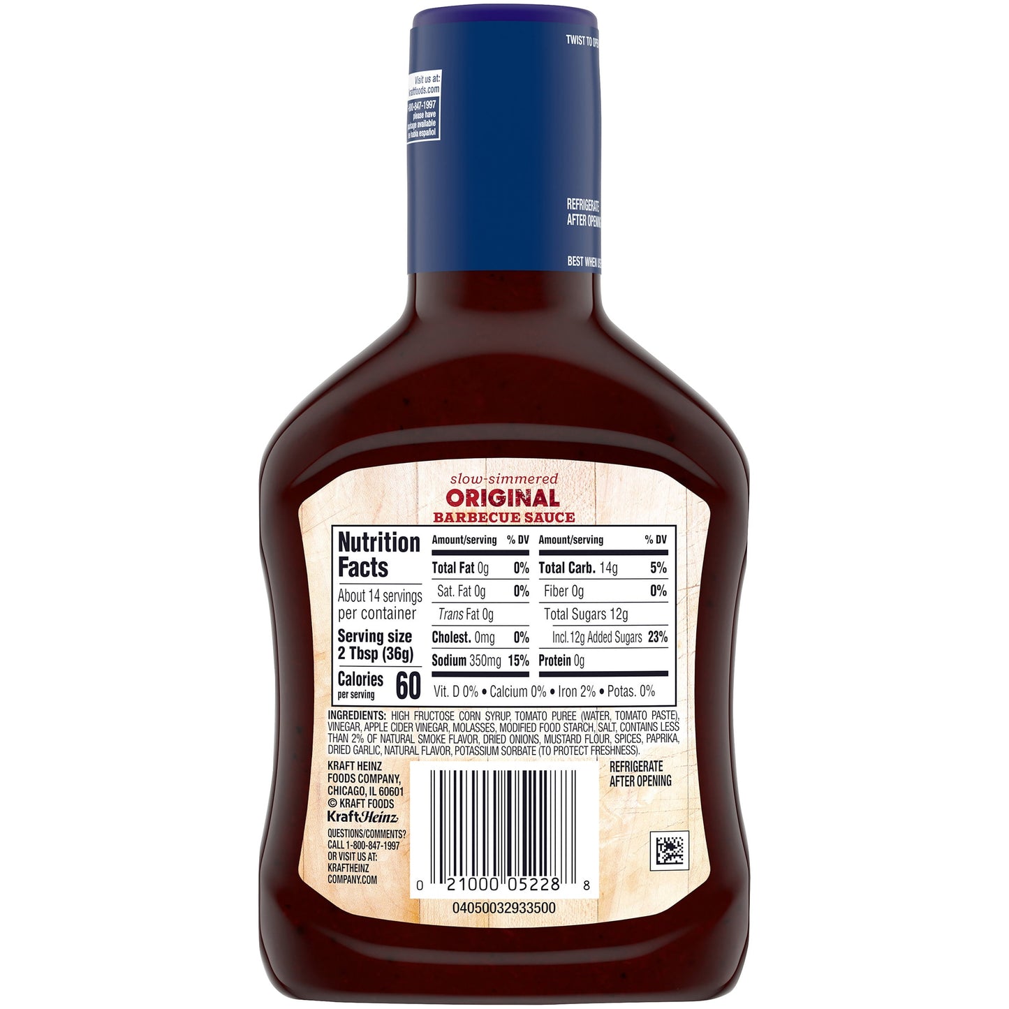 Kraft Original Slow-Simmered Barbecue BBQ Sauce, 18 oz Bottle