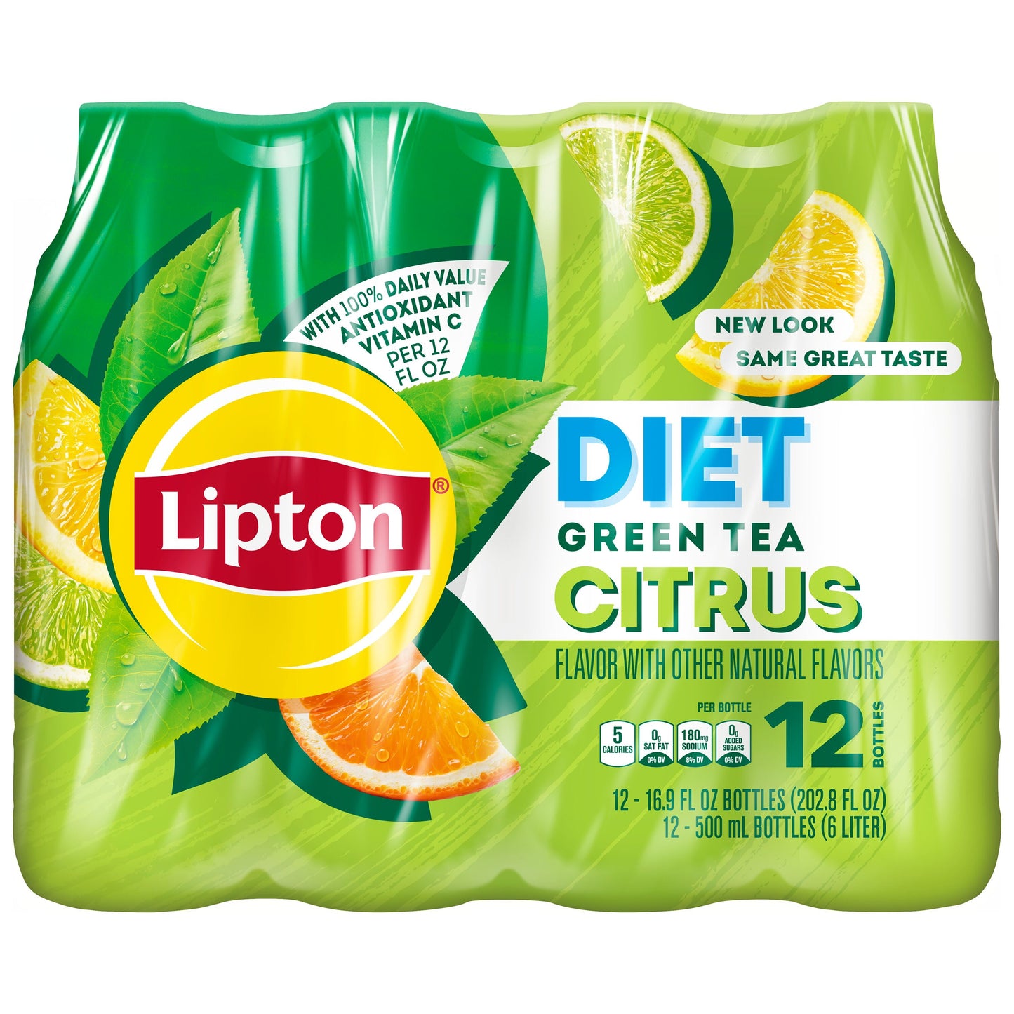 Lipton Diet Iced Green Tea, Citrus Bottle Tea Drink, 16.9 fl oz, 12 Bottles