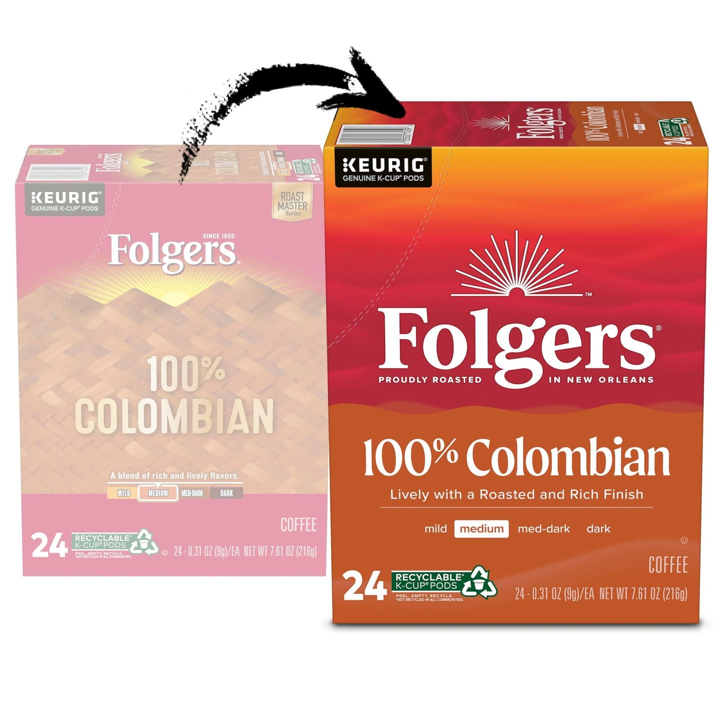 Folgers Colombian Coffee, Medium Roast, Keurig K-Cup Brewers, 24 Count Box
