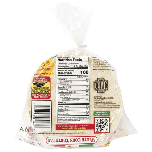 La Banderita White Corn Tortillas, 30 count, Regular Size, 24.9 oz