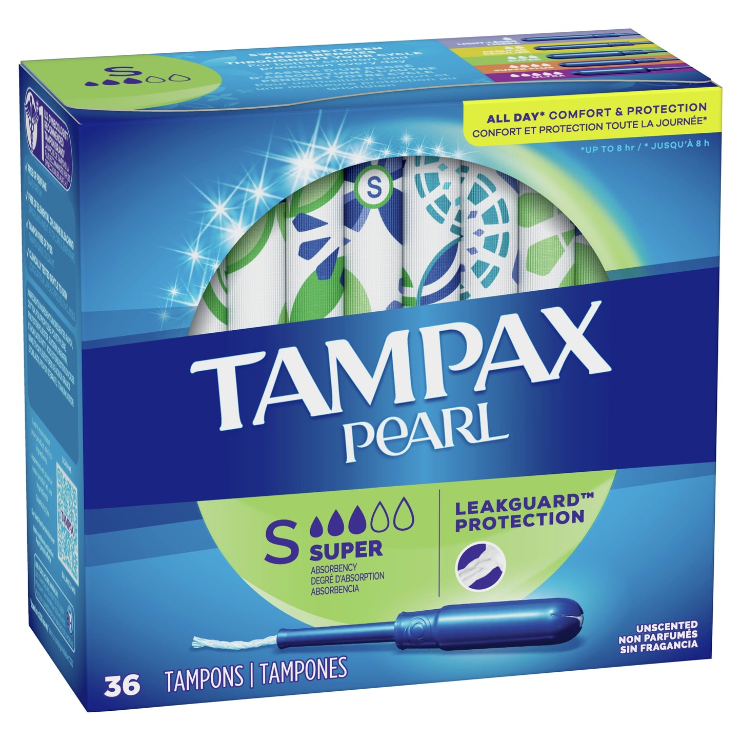 Tampax Pearl Tampons with LeakGuard Braid, Super Absorbency, 36 Ct