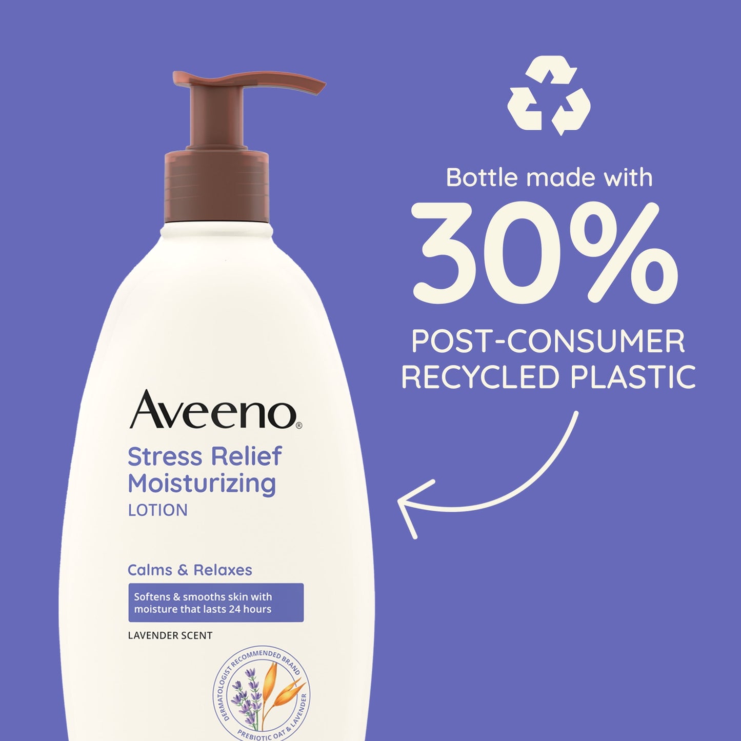 Aveeno Stress Relief Moisturizing Body and Hand Lotion with Prebiotic Oat, Lavender Scent, 18 oz