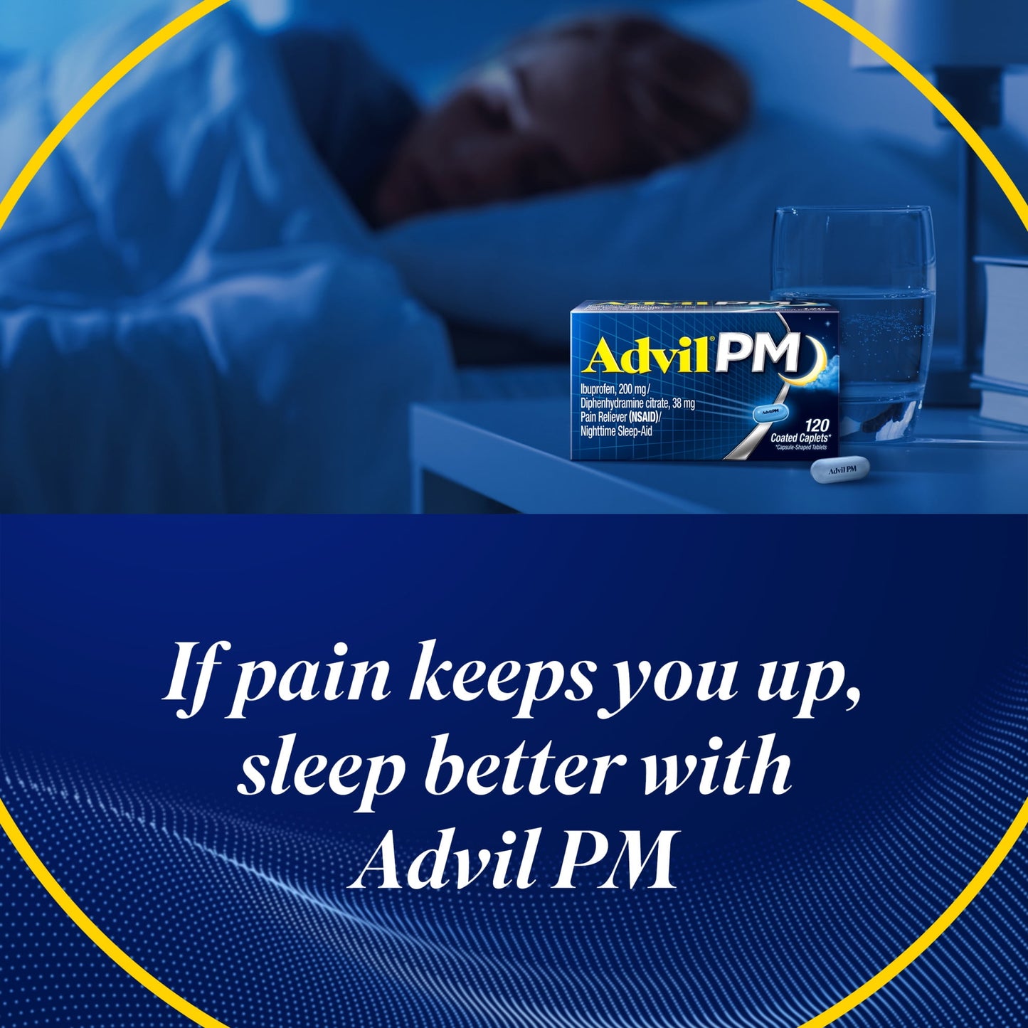 Advil PM Ibuprofen Sleep Aid Pain and Headache Reliever, 200 Mg Coated Caplets, 120 Count