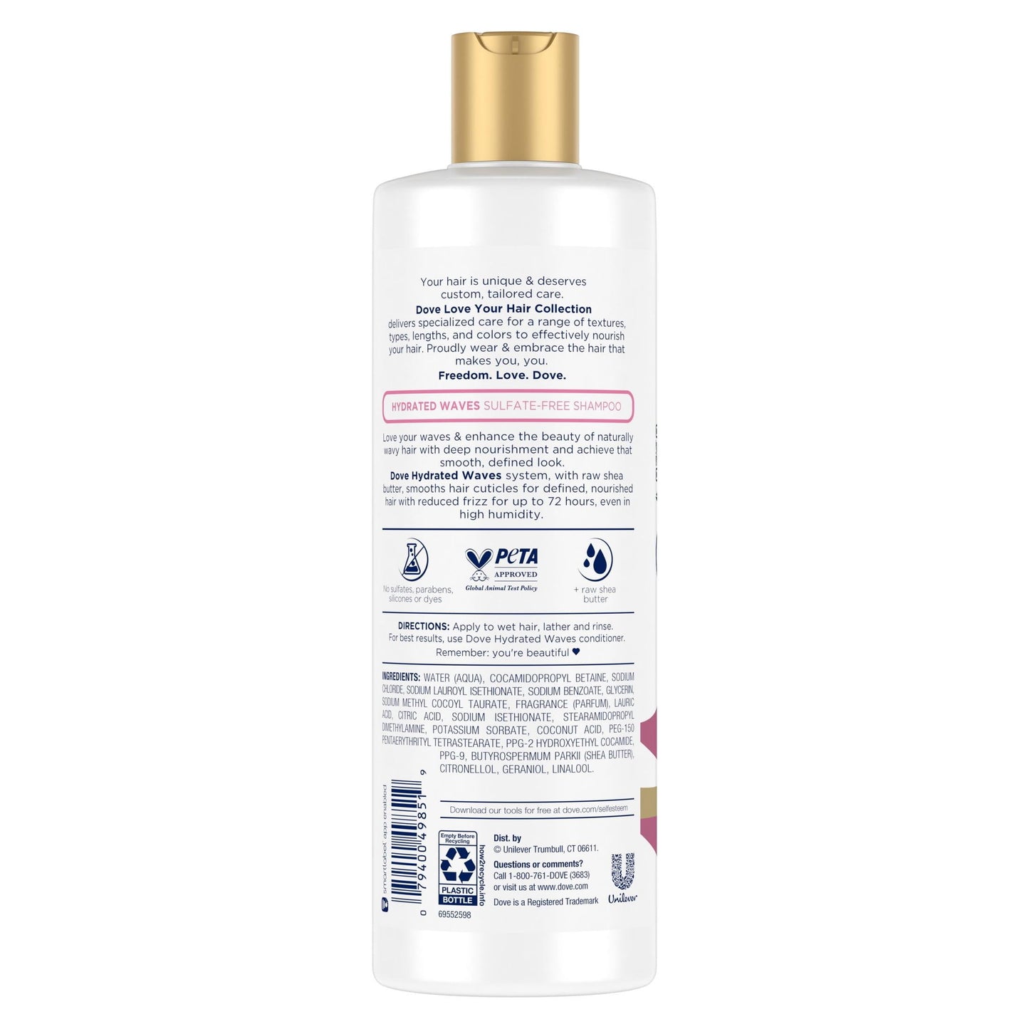 Dove Love Your Waves Hydrated Daily Shampoo for Curly Hair with Raw Shea Butter, 13.5 fl oz