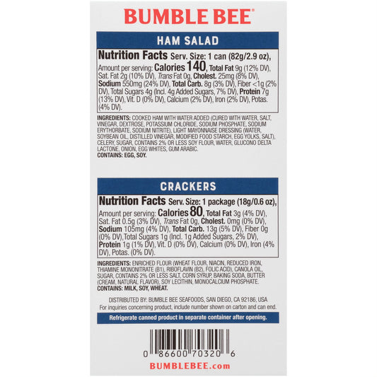 Bumble Bee Snack On The Run Ham Salad with Crackers Kit, 3.5 oz