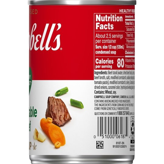 Campbell's Condensed Healthy Request Vegetable Beef Soup, 10.5 Ounce Can