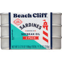 (Pack of 3) Beach Cliff Sardines in Soybean Oil, 3-3.75 oz Cans, Shelf Stable Canned Wild Caught Sardine, High in Protein