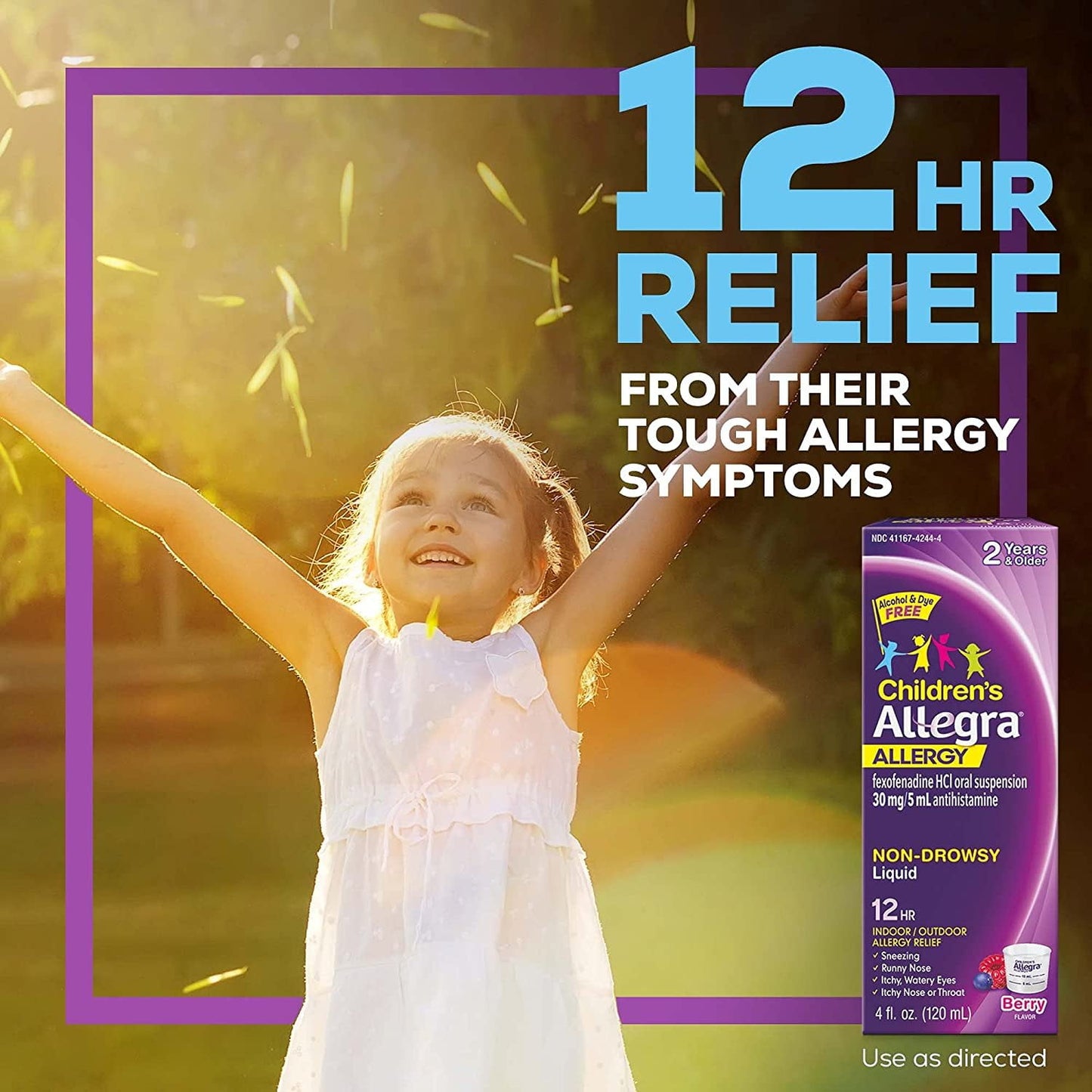 Allegra Children's 12 Hour Non-Drowsy Antihistamine Allergy Relief Medicine 30mg Berry Flavor Liquid 4oz