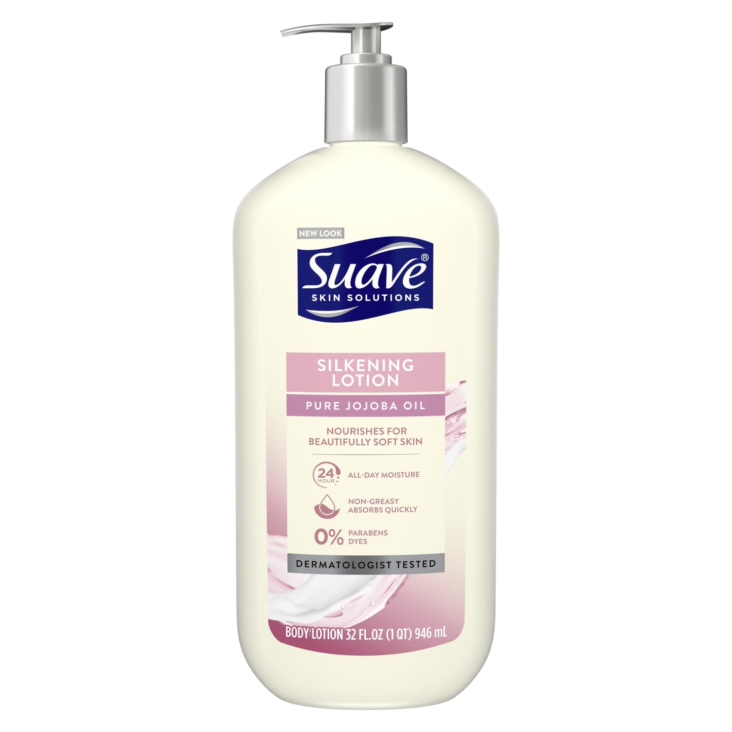 Suave Skin Solutions Silkening Body Lotion for Dry Skin with Baby Oil for All Skin Types, 32 oz