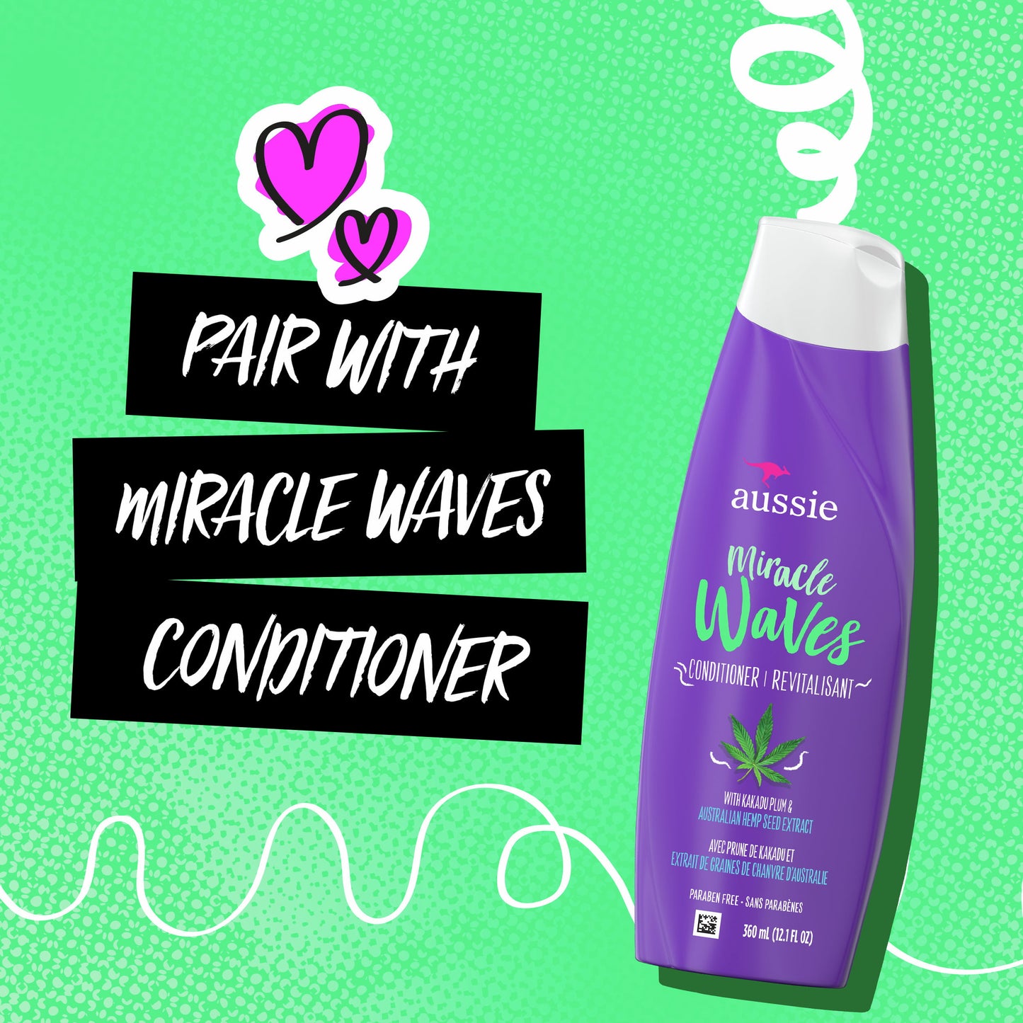 Aussie Miracle Waves Anti-Frizz Hemp Paraben-Free Shampoo, 26.2 fl oz for All Hair Types