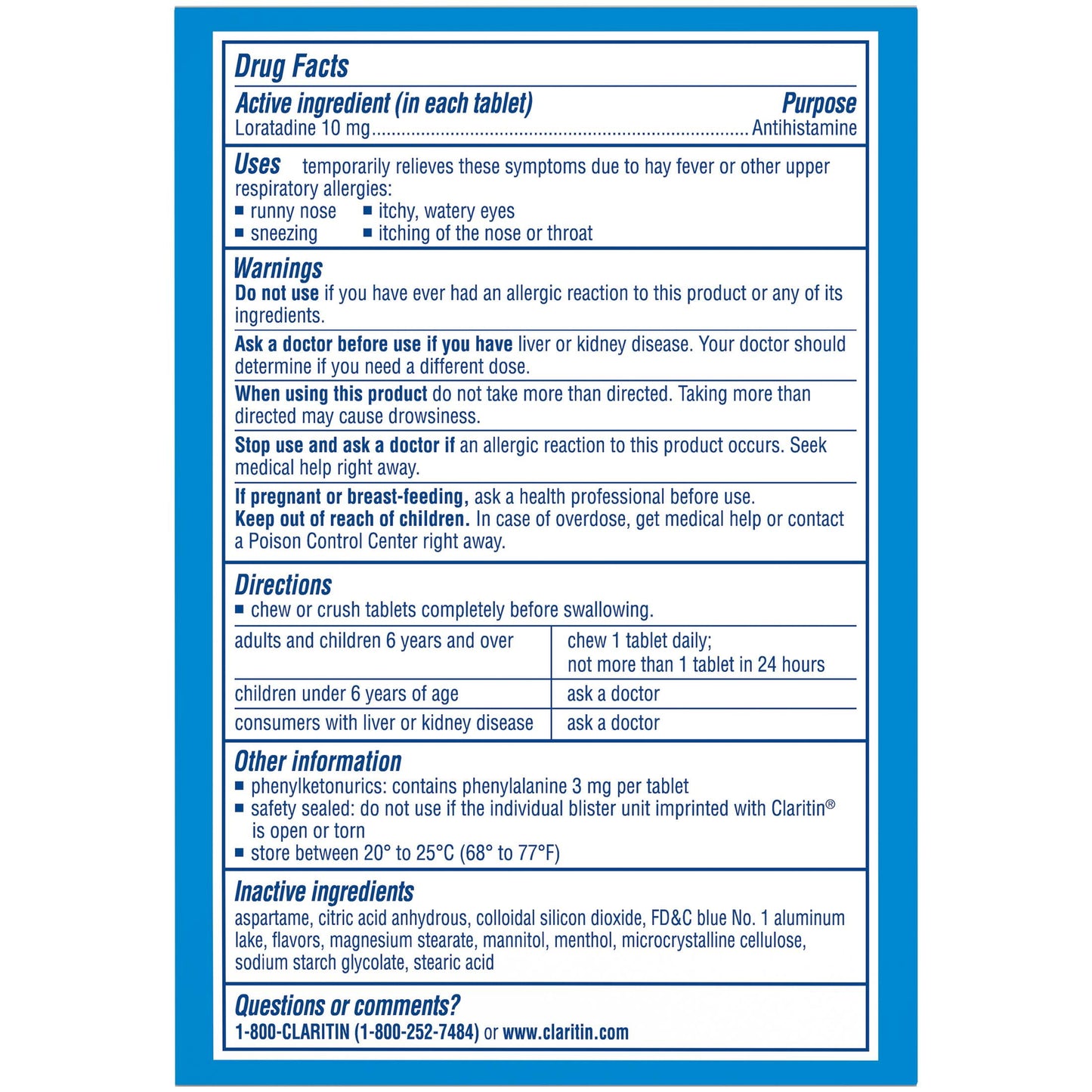 Claritin 24 Hour Non-Drowsy Allergy Medicine, Antihistamine Cool Mint Chewable Tablet, 24 Ct